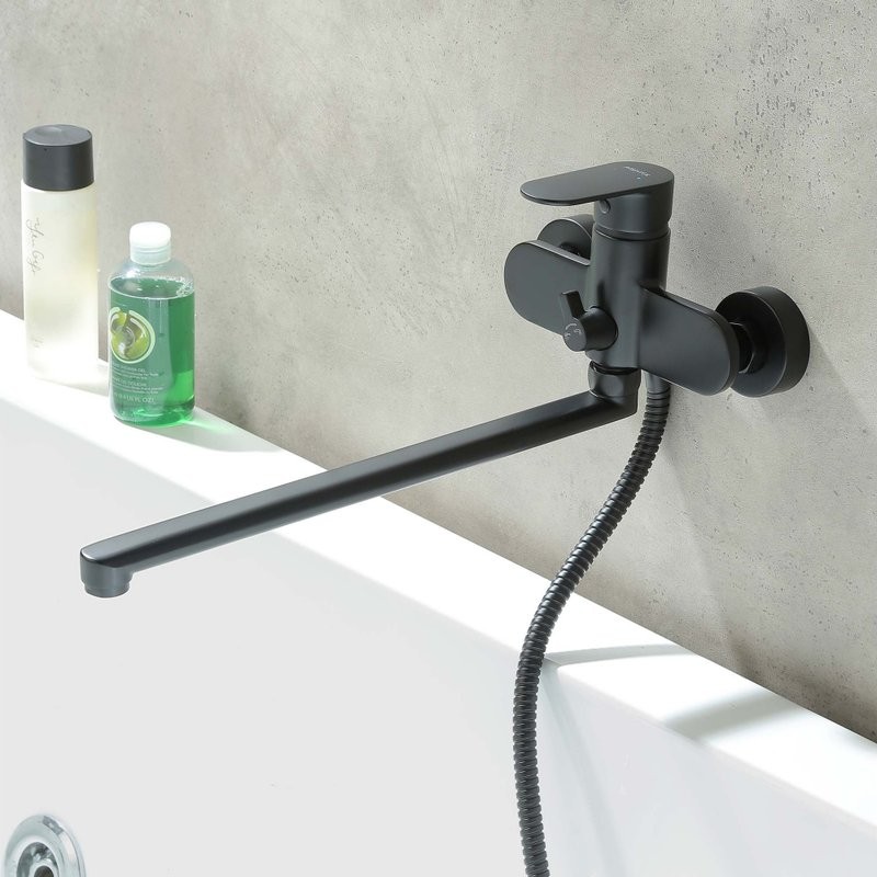 Смеситель с длинным изливом для ванны AQUATEK Ника AQ1842MB черный матовый