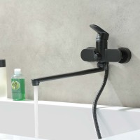 Смеситель с длинным изливом для ванны AQUATEK Ника AQ1842MB черный матовый