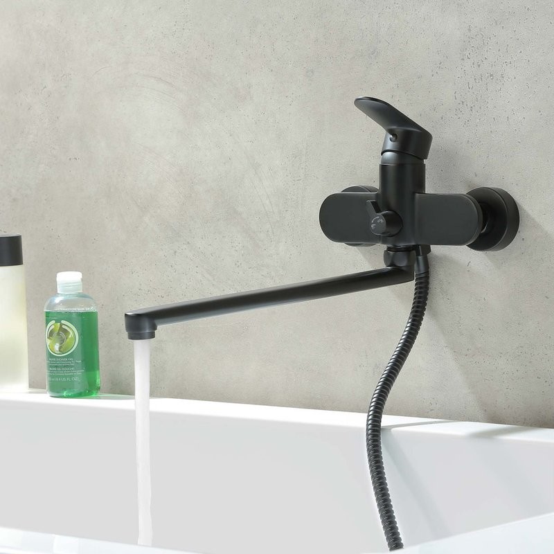 Смеситель с длинным изливом для ванны AQUATEK Ника AQ1842MB черный матовый