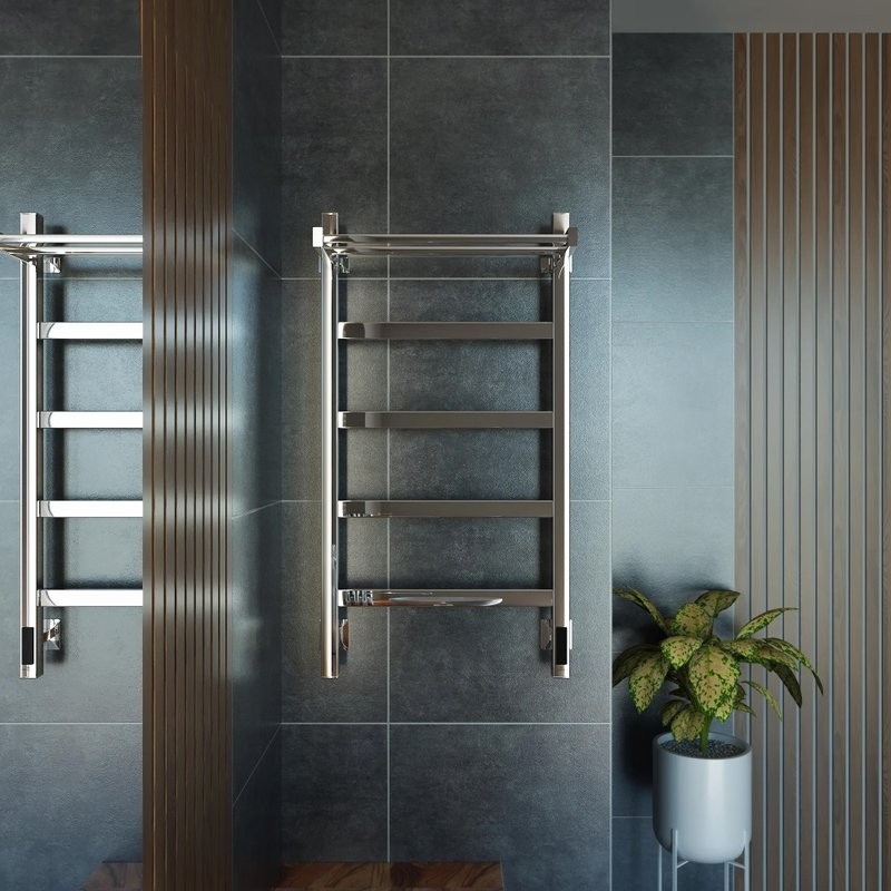 Полотенцесушитель электрический Grota Lore 430х800 NP EL 80x45 см, подключение справа, слева, скрытое подключение справа, глянцевый хром, лесенка, с полкой