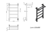 Полотенцесушитель электрический Grota Lore 430х800 NP EL 80x45 см, подключение справа, слева, скрытое подключение справа, глянцевый хром, лесенка, с полкой