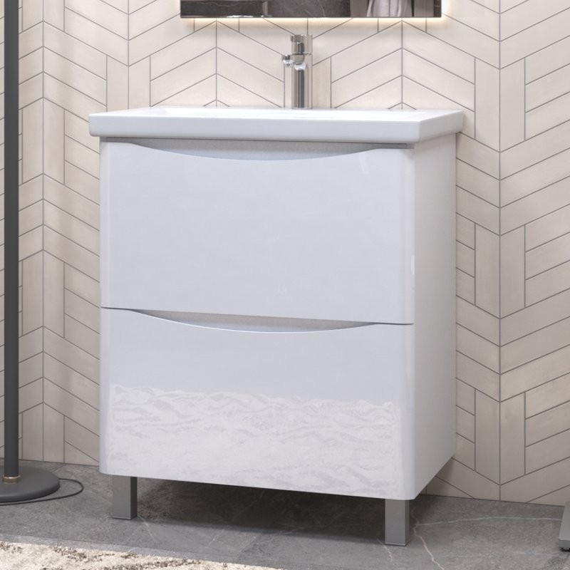 Мебель для ванной комнаты Vigo Glem 70 напольная, 2 ящика, глянцевая белая