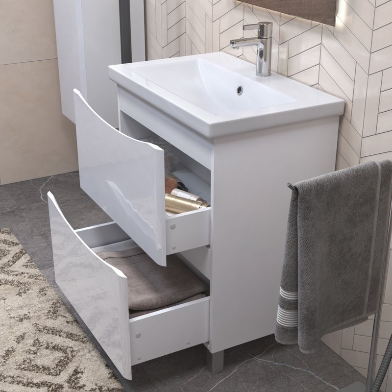 Мебель для ванной комнаты Vigo Glem 70 напольная, 2 ящика, глянцевая белая