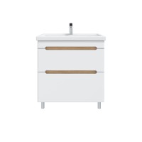 Тумба с раковиной SanStar Diva 70 напольная, матовая белая, дуб вотан, раковина Фостер 70