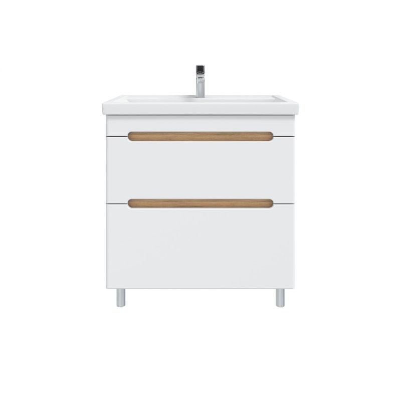 Тумба с раковиной SanStar Diva 70 напольная, матовая белая, дуб вотан, раковина Фостер 70