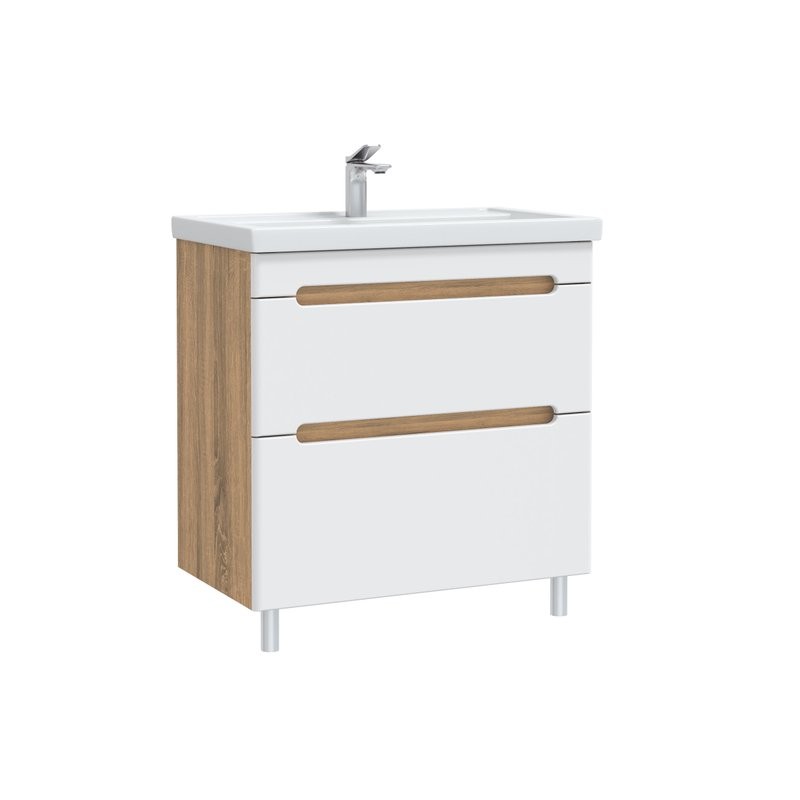 Тумба с раковиной SanStar Diva 70 напольная, матовая белая, дуб вотан, раковина Фостер 70