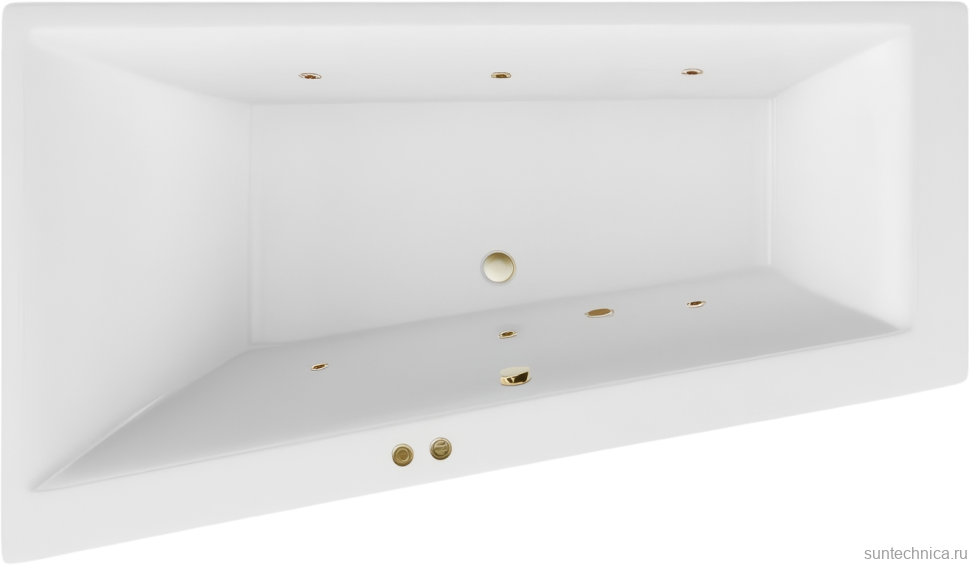 Акриловая ванна Excellent Sfera Slim Soft L 170x100 см, угловая, левая, встраиваемая, с гидромассажем, белая, асимметричная, с каркасом, со сливом-переливом, фурнитура бронза