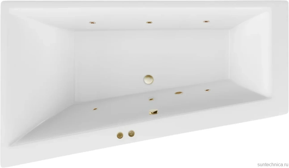 Акриловая ванна Excellent Sfera Slim Soft L 170x100 см, угловая, левая, встраиваемая, с гидромассажем, белая, асимметричная, с каркасом, со сливом-переливом, фурнитура бронза