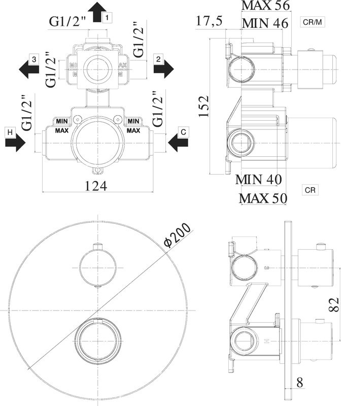 Термостатический смеситель встраиваемый Paffoni Light LIQ019CR С ВНУТРЕННЕЙ ЧАСТЬЮ, для ванны с душем