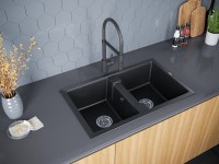 Мойка кухонная Paulmark Tandem 80/2PM238150-BLM черный металлик