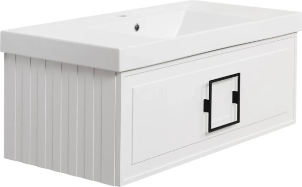 Тумба с раковиной La Fenice Cubo 100 подвесная, bianco, ручка черная, раковина Cubo 100