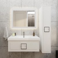 Тумба с раковиной La Fenice Cubo 100 подвесная, bianco, ручка черная, раковина Cubo 100
