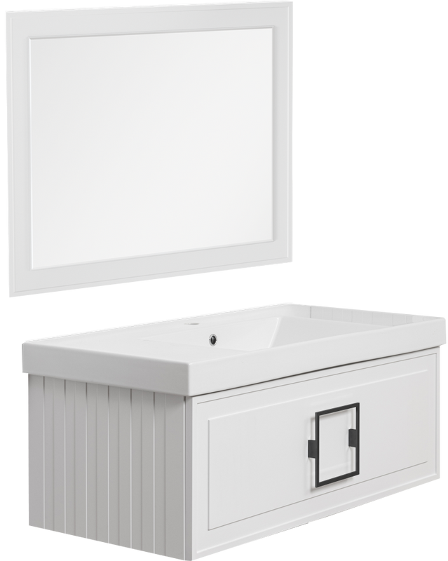 Тумба с раковиной La Fenice Cubo 100 подвесная, bianco, ручка черная, раковина Cubo 100