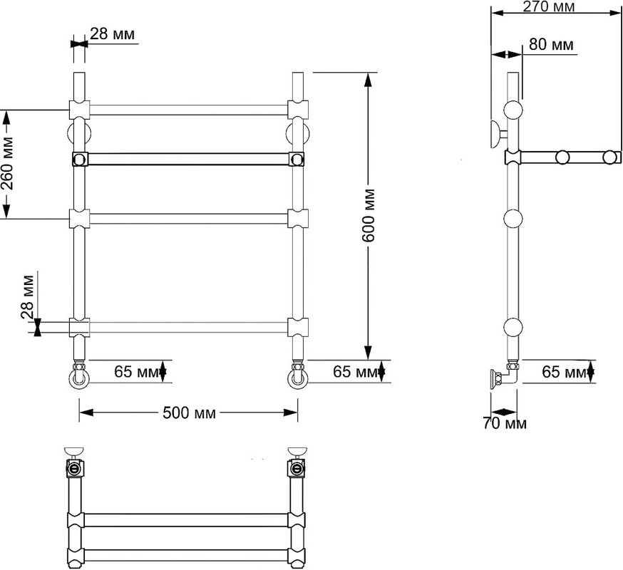 Полотенцесушитель водяной Secado Флоренция 3 65x55 см, бронза, лесенка, латунь, с полкой
