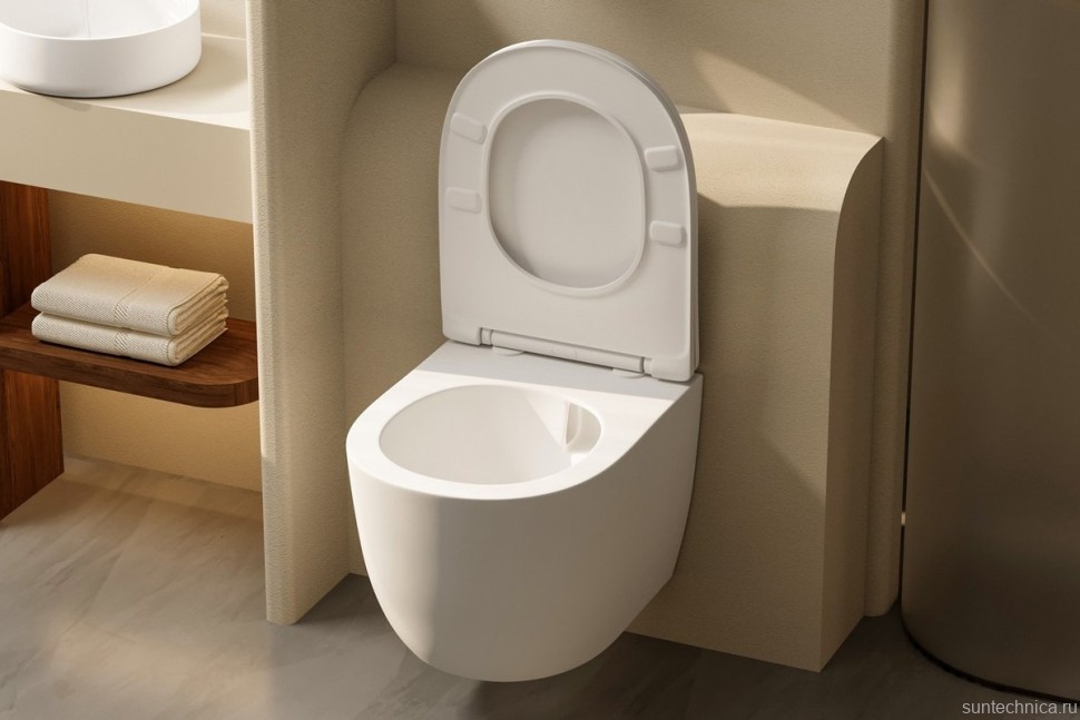 Унитаз подвесной Abber Bequem AC1100TMW безободковый, с микролифтом, матовый белый