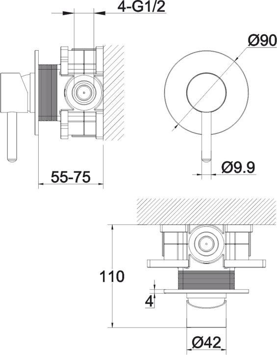 Встраиваемый смеситель для душа и ванны WHITECROSS Y Y1245BL С ВНУТРЕННЕЙ ЧАСТЬЮ, черный матовый