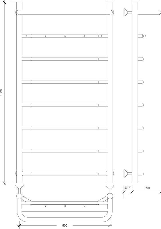 Полотенцесушитель водяной Secado Агата 1 KСП 105x55 см, глянцевый хром, лесенка, с полкой