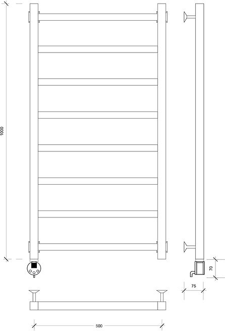 Полотенцесушитель электрический Secado Корато 1 , 105x55 см, подключение слева, матовый черный, лесенка
