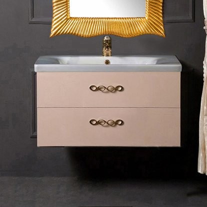 Тумба с раковиной Armadi Art NeoArt 80 капучино с ручками Wave золото
