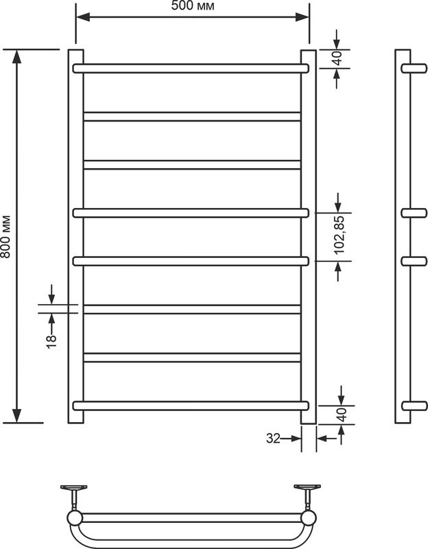 Полотенцесушитель водяной Comfysan Puro-K W-8 80х50 80x55 см, черный матовый, лесенка