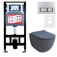 Комплект Унитаз подвесной Esbano Garcia ESUPGARCGM матовый серый + Инсталляция Fram + Кнопка ESINPRK12MC