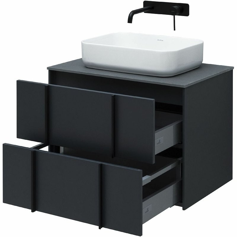 Тумба под раковину со столешницей Allen Brau Reality 70 подвесная, антрацит матовый, столешница графит структ