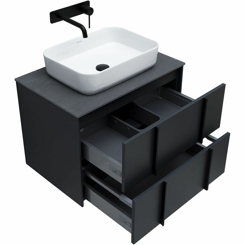 Тумба под раковину со столешницей Allen Brau Reality 70 подвесная, антрацит матовый, столешница графит структ