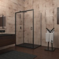 Душевой уголок Veconi Rovigo RV-040B 150х80 см, профиль матовый черный, стекло прозрачное