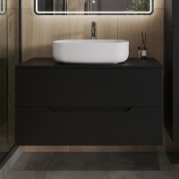 Тумба с раковиной Orange Line 100 подвесная, 2 ящика, матовая черная с раковиной B07-540W