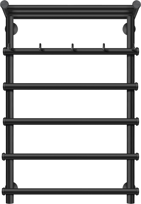 Полотенцесушитель водяной Secado Турин 1 КСП 80x55 см, матовый черный, лесенка, с полкой