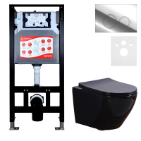 Комплект 3 в 1 Унитаз подвесной Esbano Azalea ESUPAZALB + Инсталляция Fram + Кнопка ESINKRG11SC цвет глянцевый хром