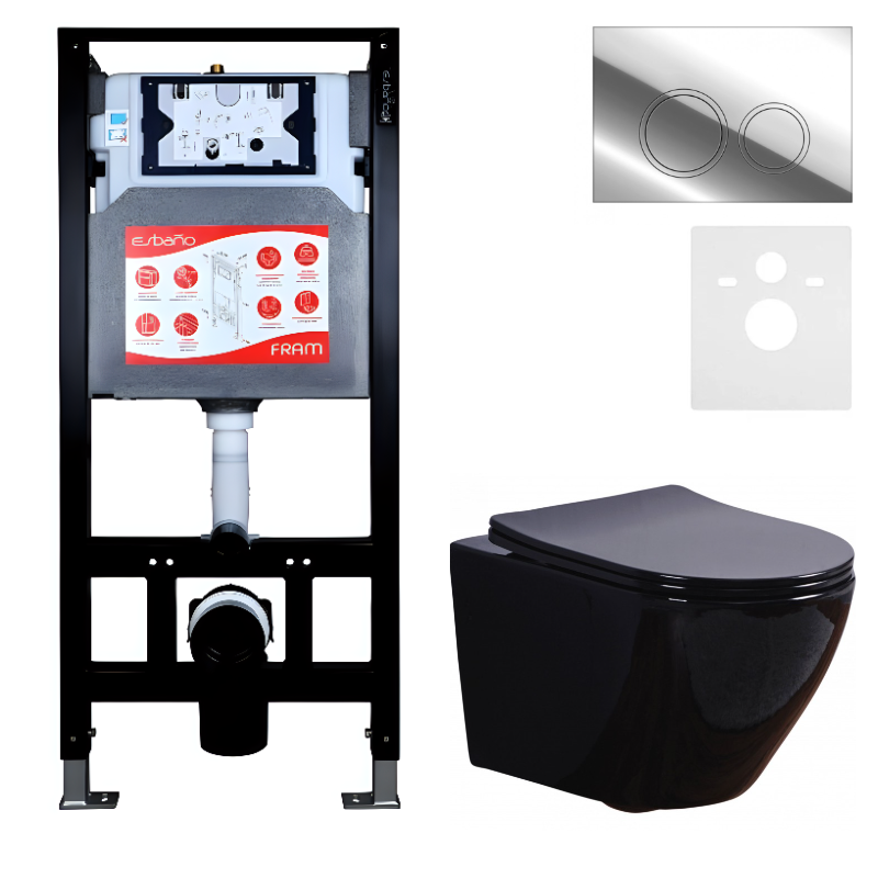 Комплект 3 в 1 Унитаз подвесной Esbano Azalea ESUPAZALB + Инсталляция Fram + Кнопка ESINKRG11SC цвет глянцевый хром