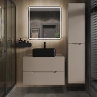 Мебель для ванной комнаты Orange Line 80 подвесная, 2 ящика, матовый латте с раковиной B02-460MB