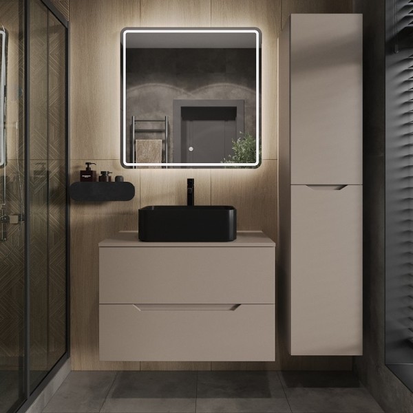 Мебель для ванной комнаты Orange Line 80 подвесная, 2 ящика, матовый латте с раковиной B02-460MB