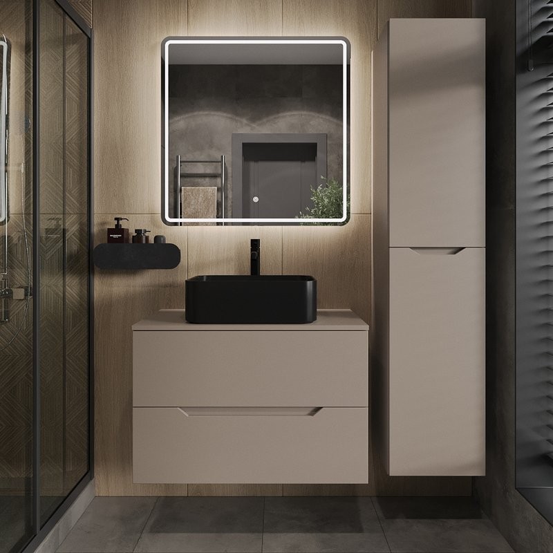 Мебель для ванной комнаты Orange Line 80 подвесная, 2 ящика, матовый латте с раковиной B02-460MB