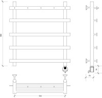 Полотенцесушитель электрический Secado Понтида 1 K, R 60x60 см, подключение справа, матовый черный, лесенка