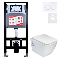 Комплект 3 в 1 Унитаз подвесной Esbano ESWBLEONWN + Инсталляция Fram + Кнопка ESINLPS10GW цвет глянцевый белый