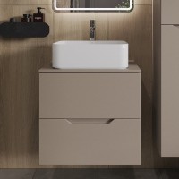 Тумба с раковиной Orange Line 60 подвесная, 2 ящика, матовый латте с раковиной B02-460W