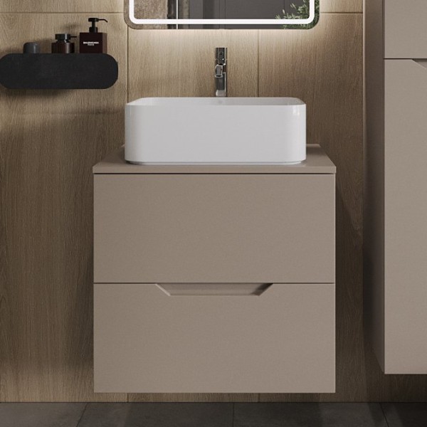 Тумба с раковиной Orange Line 60 подвесная, 2 ящика, матовый латте с раковиной B02-460W