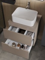 Тумба с раковиной Orange Line 60 подвесная, 2 ящика, матовый латте с раковиной B02-460W