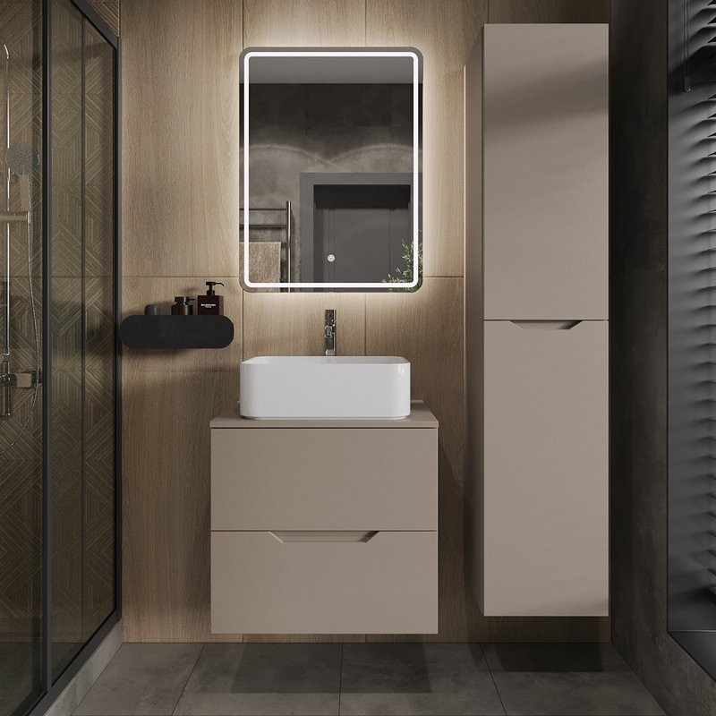 Тумба с раковиной Orange Line 60 подвесная, 2 ящика, матовый латте с раковиной B02-460W