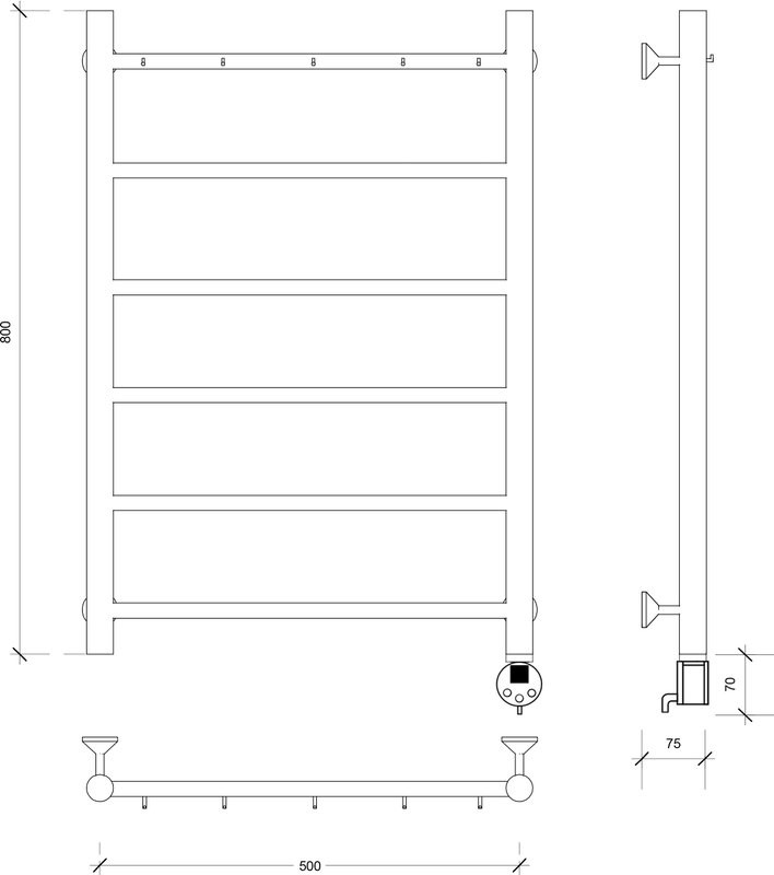 Полотенцесушитель электрический Secado Триада 1 К 80x50 см, подключение справа, матовый черный, лесенка