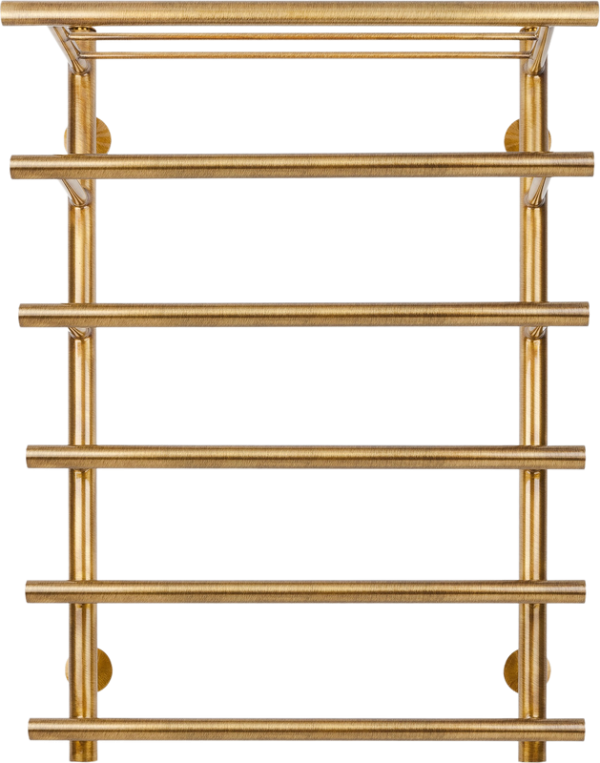 Полотенцесушитель электрический Secado Турин 6 L 85x60 см, подключение слева, бронза, лесенка, латунь, с полкой