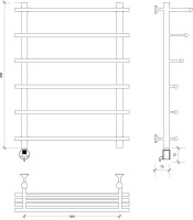 Полотенцесушитель электрический Secado Турин 6 L 85x60 см, подключение слева, бронза, лесенка, латунь, с полкой
