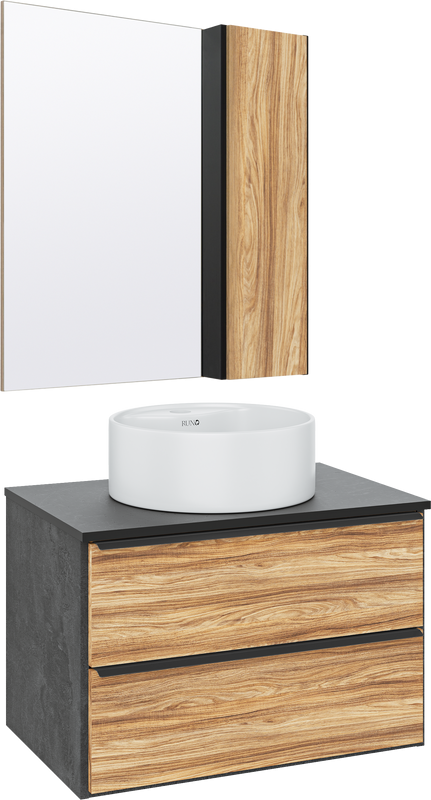 Мебель для ванной комнаты Runo Мальта 70 дуб, черная, раковина Sole 40